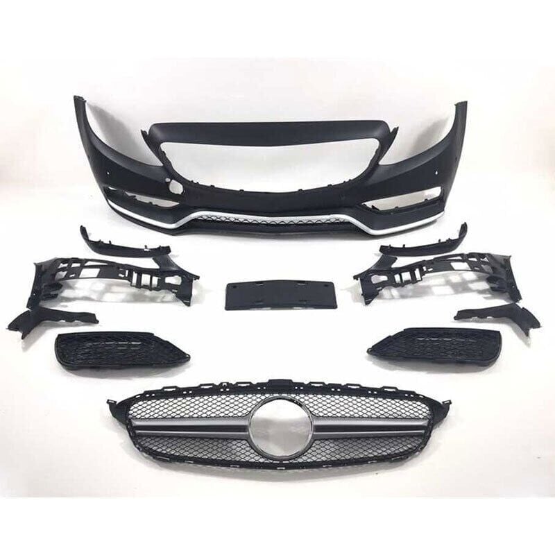 Mercedes W205 2014-2018 C63 Uyumlu Yedek Parça Ön Tampon & Panjur Seti (Siyah Trimler)