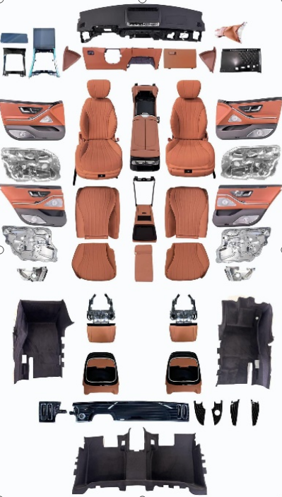 Mercedes W221 Uyumlu Yedek Parça  W223 Dizayn Taba Koltuk, Kapı Döşeme, Kolçak, Ön Göğüs, Hayalet Gösterge Dönüşüm Seti