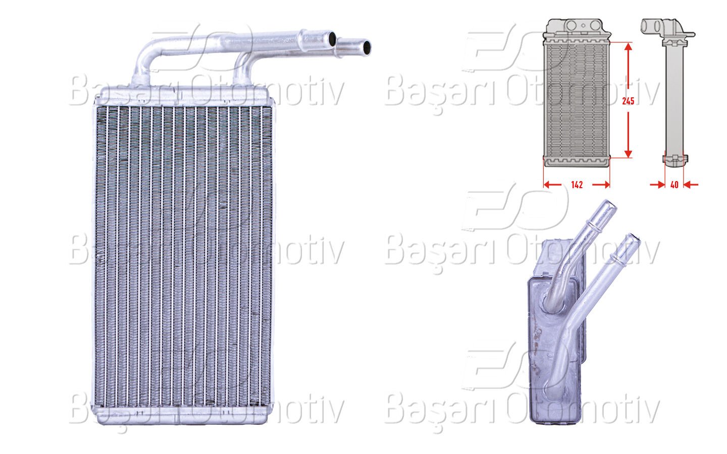 Ford Transit Tourneo 1994-2000 Uyumlu Kalorifer Radyatörü Brazing 245x152 mm