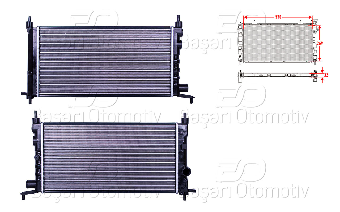 Su Radyatörü Opel Corsa B Combo B 1.2 1993-2000 Mekanik 530x285x23mm