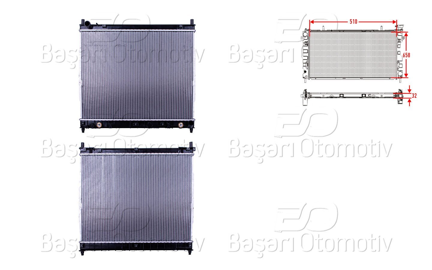 SsangYong Rexton Rexton 2 GAB 2.9 TD 2002 2006 Daewoo Rexton 2.9 TD 2002 Sonrası Su Radyatörü Brazing MT AT 510X658X32 Mm