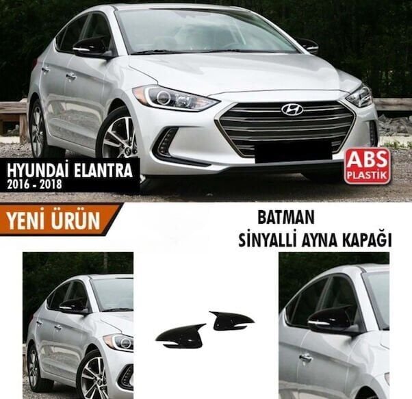 Hyundai Elantra 2016-2018 Batman Yarasa Ayna Kapağı Sinyalli Piano Black